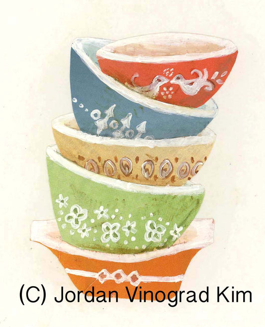 Jordan Vinograd Kim mixed media collage vintage kitchen stacked bowls