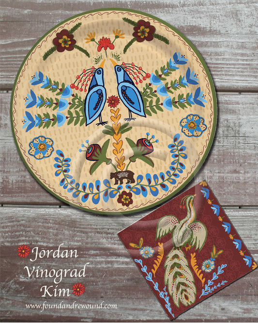 Jordan Kim folk art partyu paper plate and napkin design