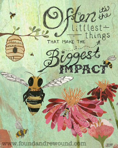 Jordan Kim, mixed media art, honey bee art, paper collage, eco art, garden art, inspirational art