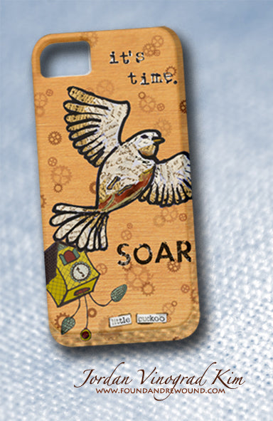 Jordan Vinograd Kim Soar Little Cuckoo mixed media collage cell phone case design