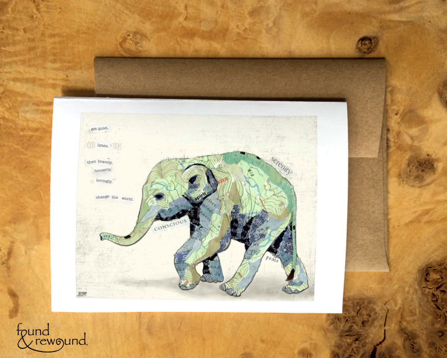 Blank Greeting Card - Elephant - Mixed Media Collage