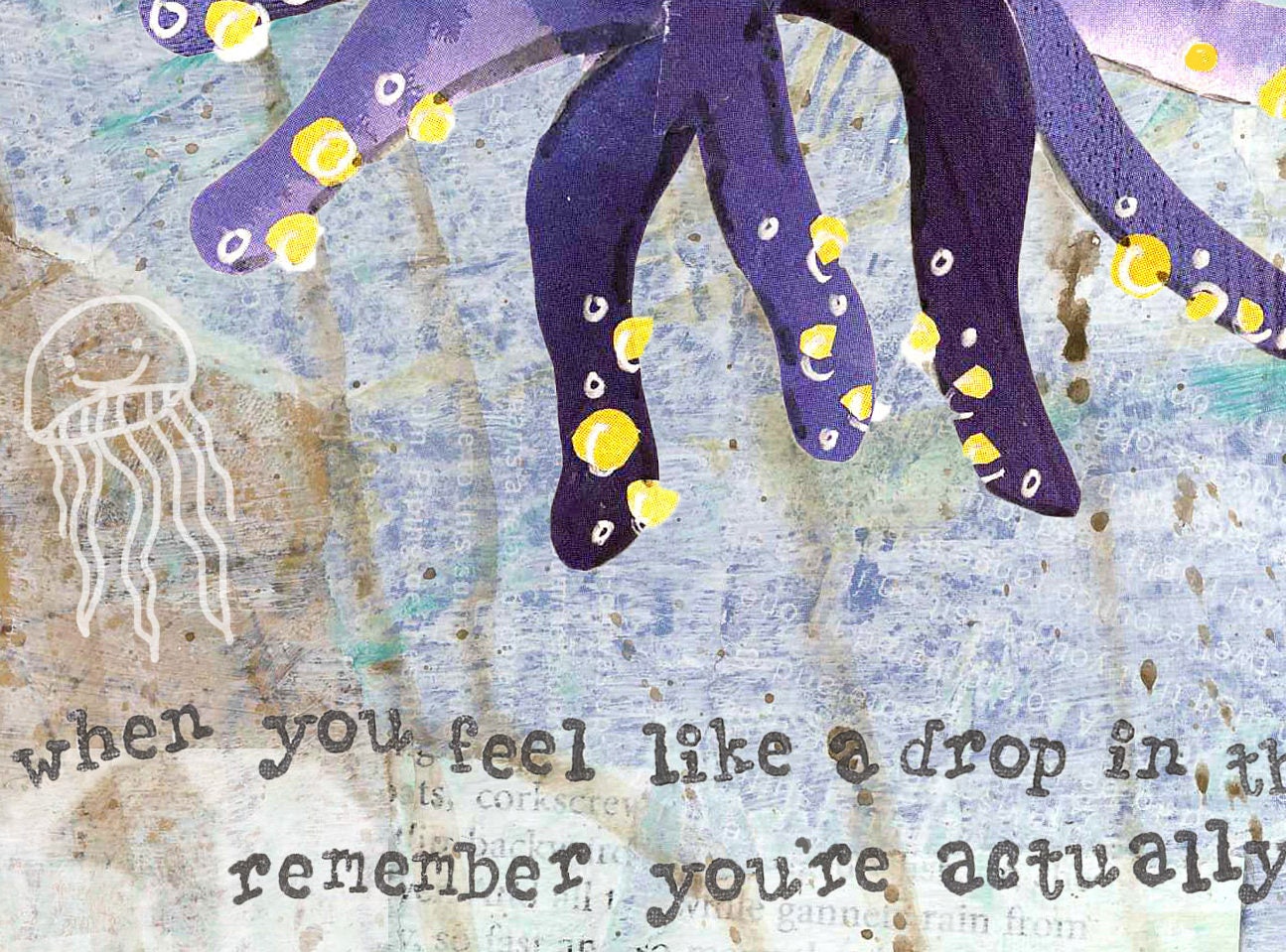 Greeting Card of an Octopus and fish - Every Drop Counts - Encouragement Card - Rumi Quote - Blank Card