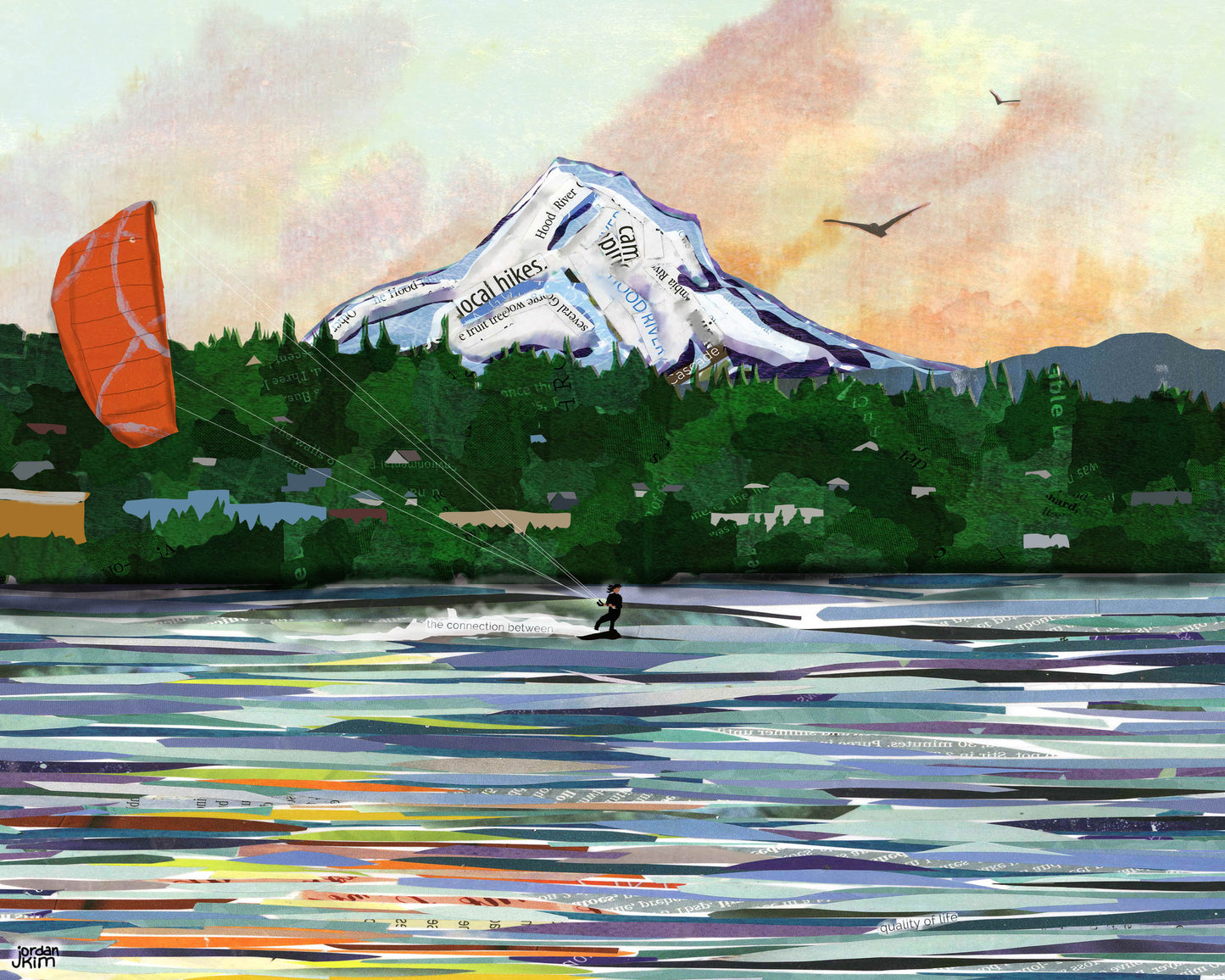 Blank Greeting Card - Kite Boarding - Mixed Media Collage