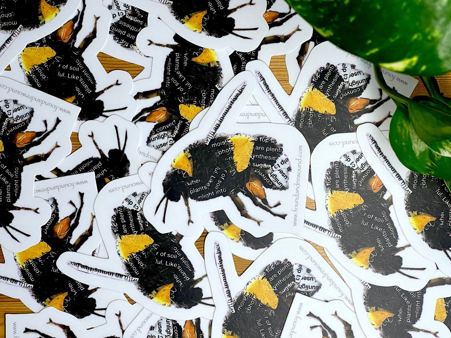Bumblebee Sticker - 3" x 3" Original MixedMedia Collage - Dye Cut, Vinyl
