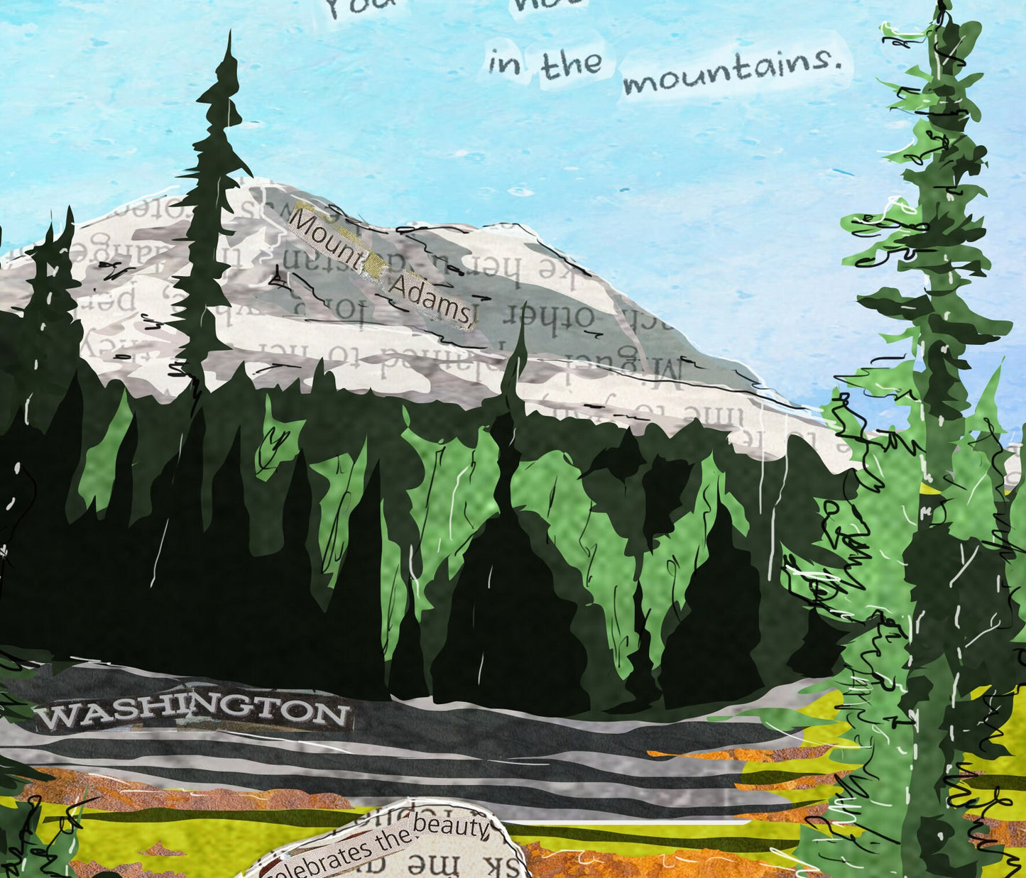 Blank Greeting Card - Mt Adams Camping - Mixed Media Collage