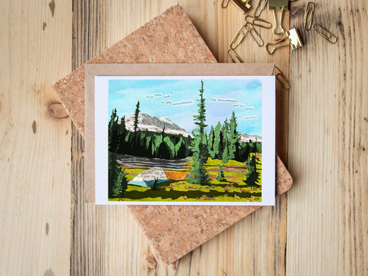 Blank Greeting Card - Mt Adams Camping - Mixed Media Collage