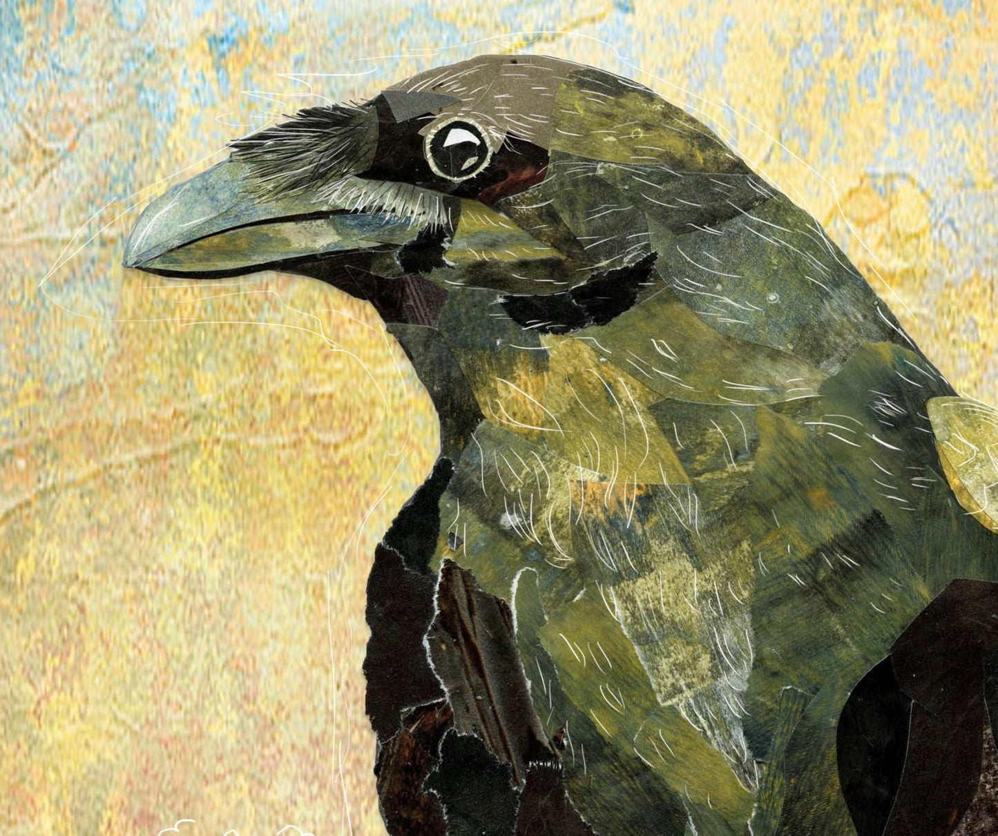 8x10 Art Print of a mixed media collage of a black green raven perched on a rock and inspirational quote about ravens
