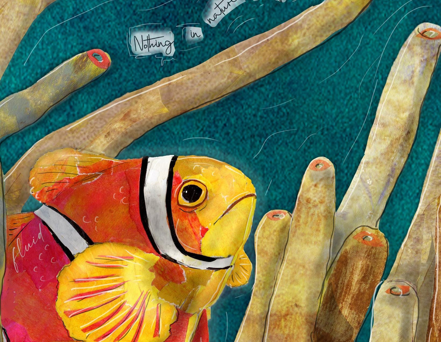 Clownfish Greeting Card – Mixed Media Ocean Art Card – Matriarchal Marine Life – 5x7 Blank Card by Jordan Kim