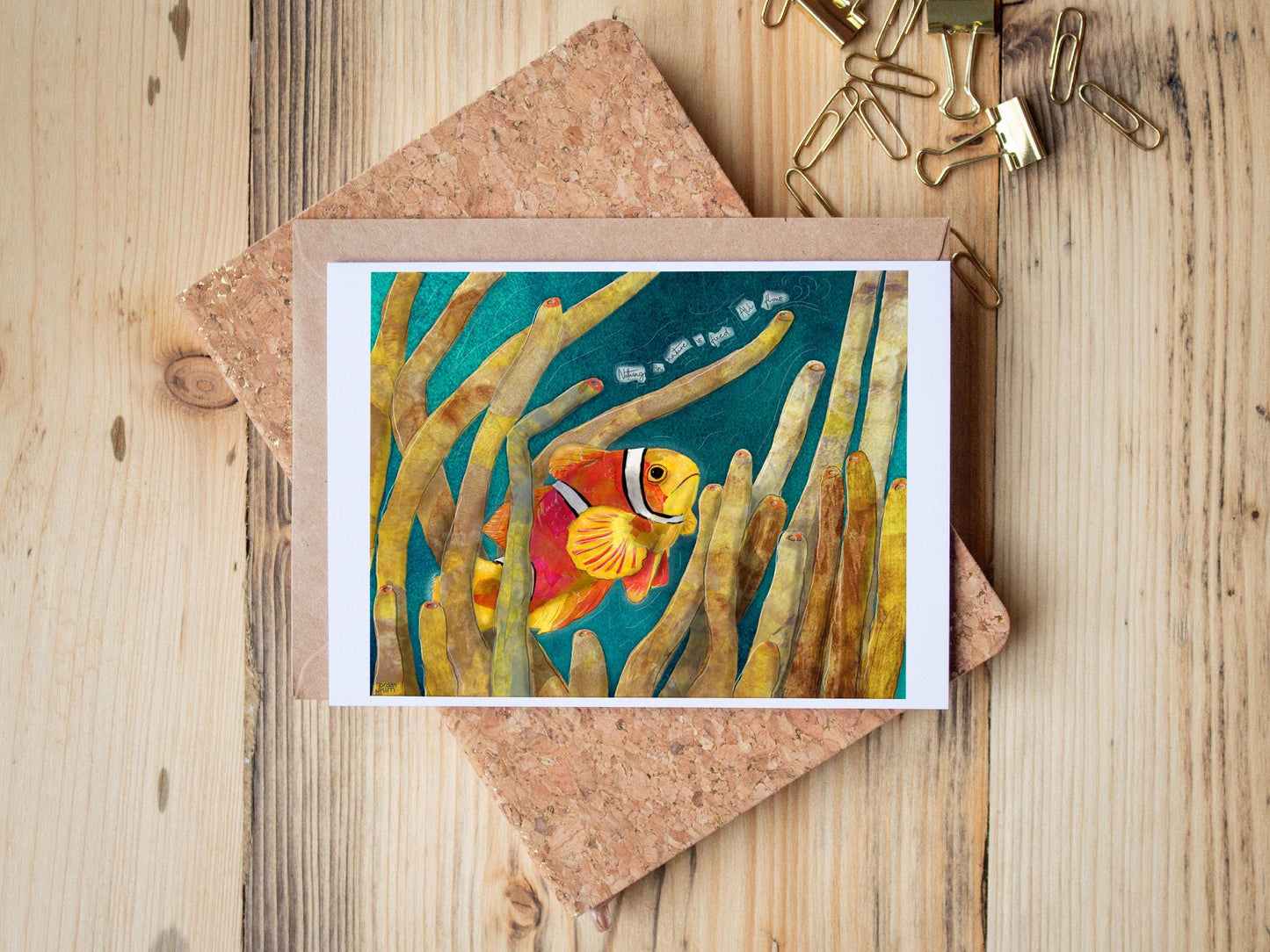 Clownfish Greeting Card – Mixed Media Ocean Art Card – Matriarchal Marine Life – 5x7 Blank Card by Jordan Kim