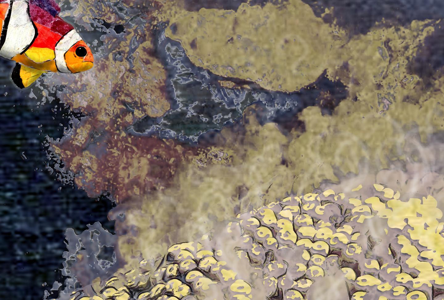 Coral Reef Greeting Card – Great Star Coral + Clownfish – Mixed Media Ocean Art – 5x7 Blank Card by Jordan Kim