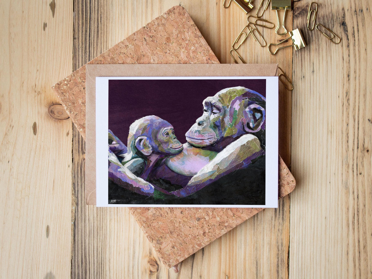 Bonobo Mother & Baby Card – Peaceful Leadership – Empathy Animal Art – 5x7 Blank Greeting Card