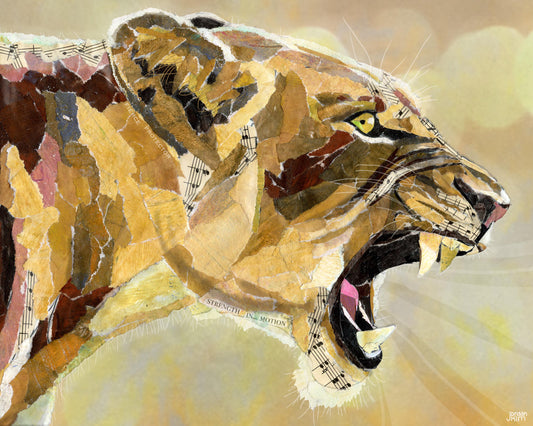 Lioness Art Print – 8x10 Mixed Media Collage – Powerful Matriarchal Animal Wall Art