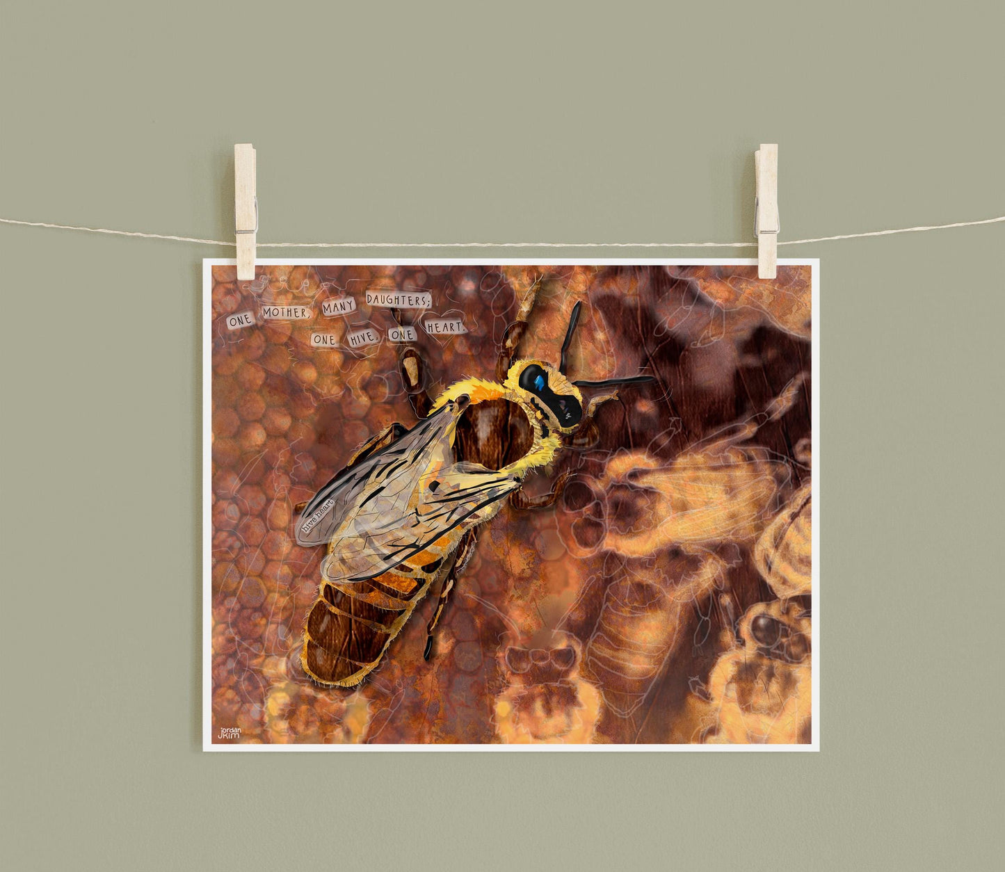 Queen Bee Art Print – 8x10 Honeybee Collage – Matriarchal Insect Society Wall Art by Found and Rewound