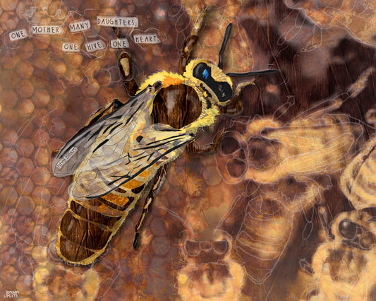 Queen Bee Art Print – 8x10 Honeybee Collage – Matriarchal Insect Society Wall Art by Found and Rewound