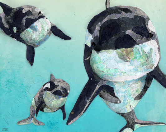 Orca Whale Family Greeting Card – Grandmother Wisdom – Matriarchal Ocean Life – 5x7 Blank Card