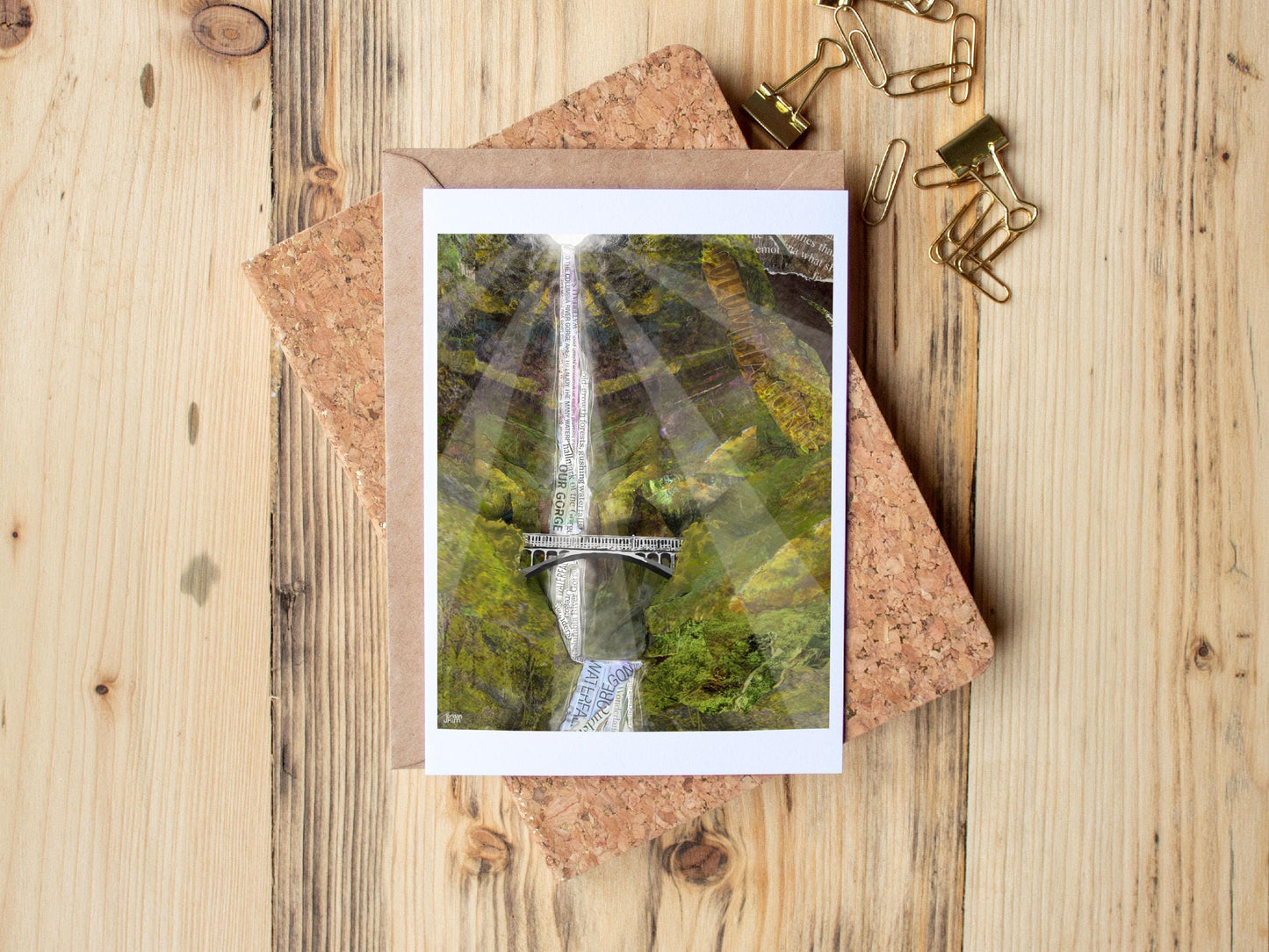 Multnomah Falls Greeting Card – Oregon Waterfall Collage – Columbia Gorge Nature – 5x7 Blank Card