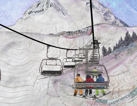 Mt Hood Snow Riders Art Print – 8x10 Winter Sports Collage – Oregon Ski Lift Wall Art