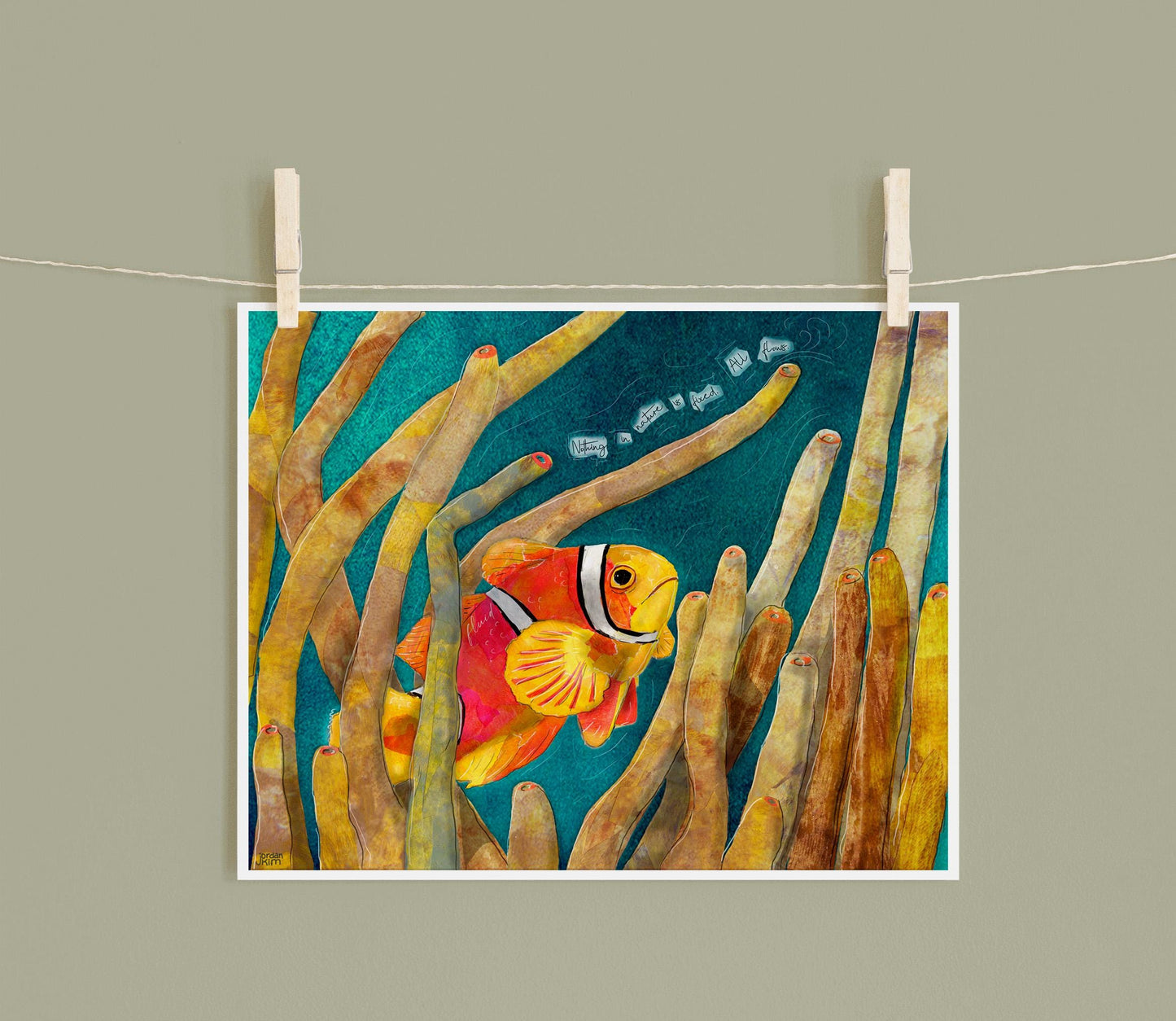 Clownfish Art Print – 8x10 Mixed Media Collage – Ocean Wall Art – Matriarchal Marine Life by Jordan Kim