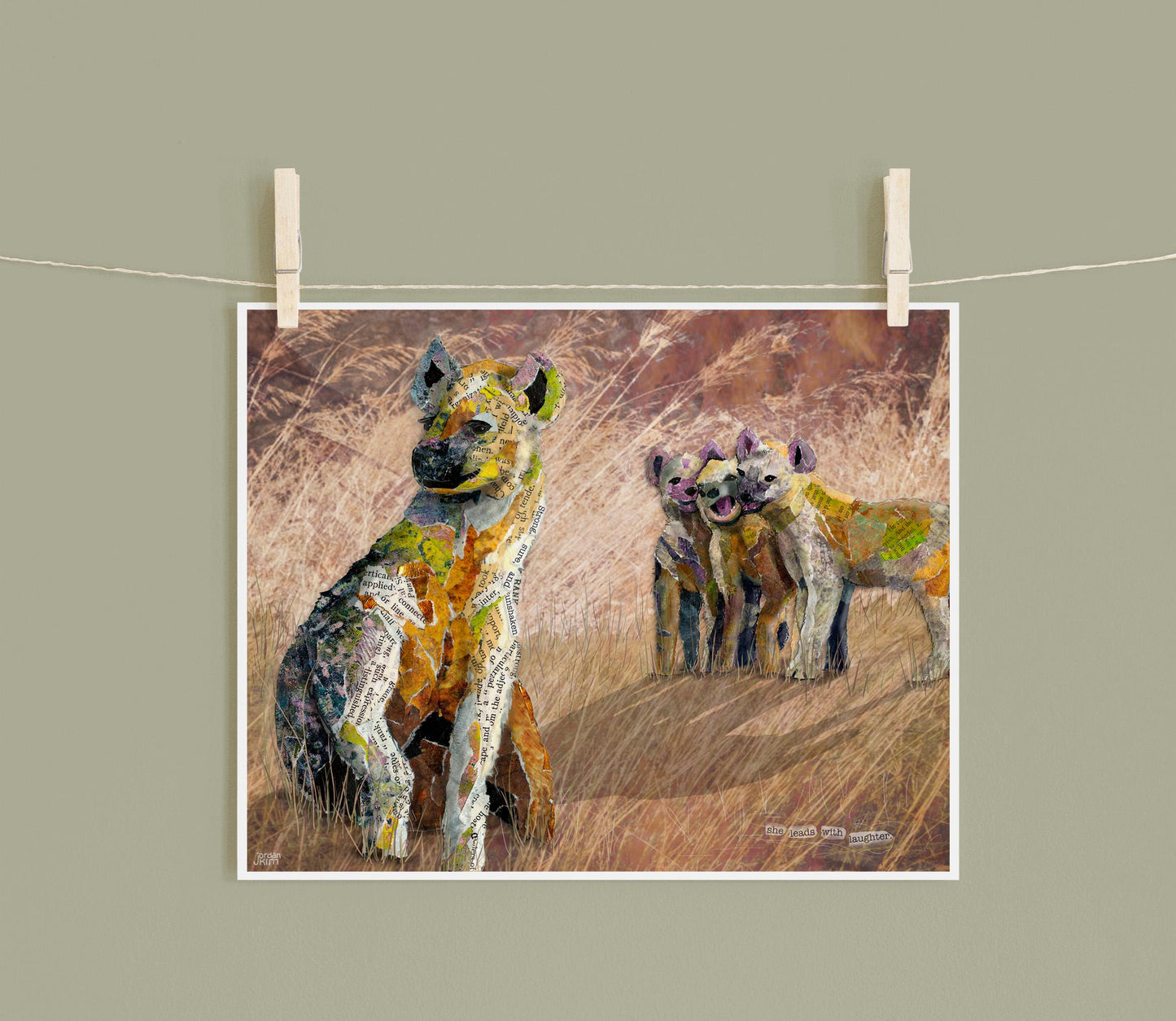 Hyena Mother Art Print – 8x10 Collage Wall Art – Matriarchal Wildlife Strength by Jordan Kim