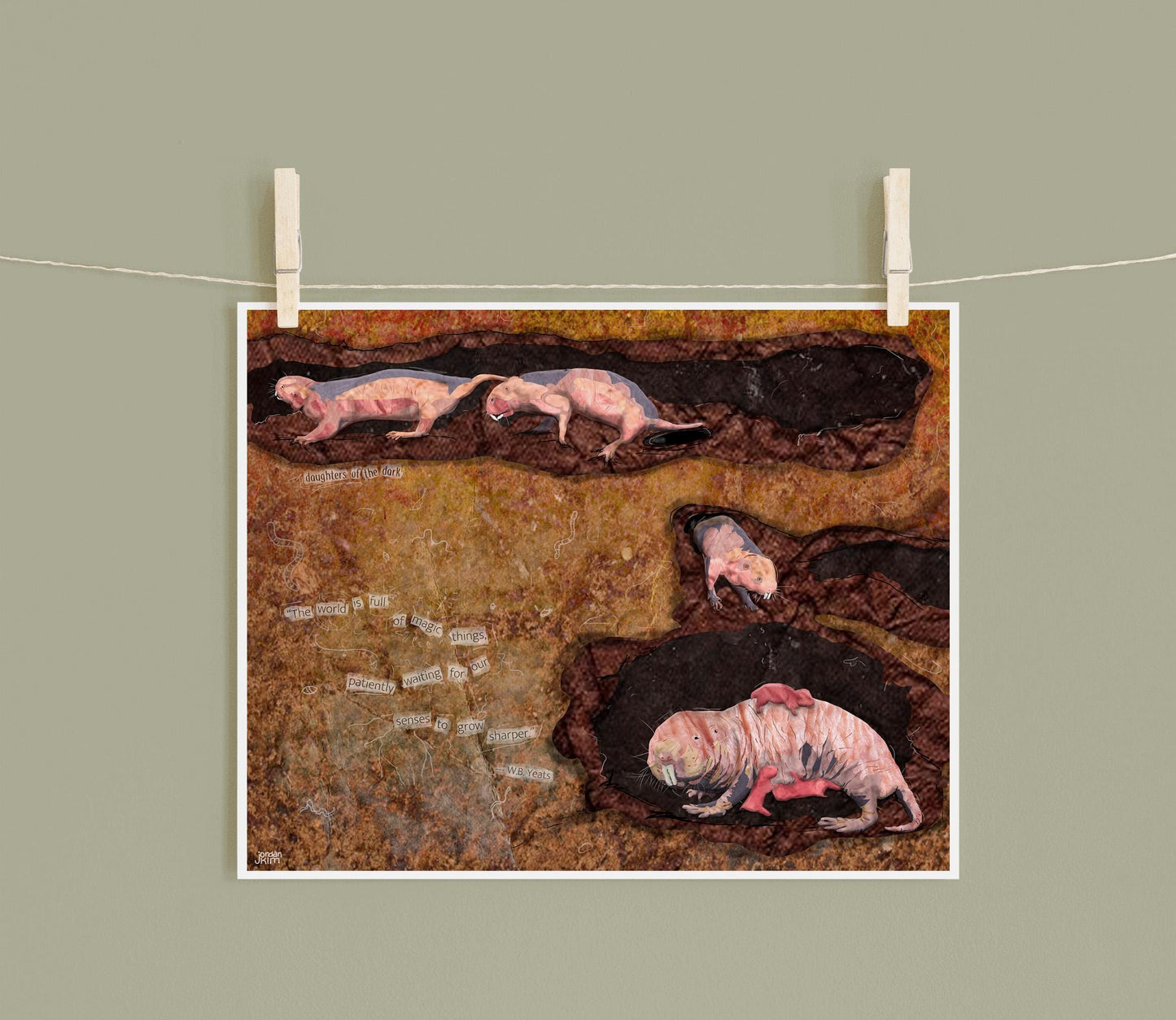 Naked Mole Rat Art Print – 8x10 Digital Collage – Matriarchal Underground Animals by Jordan Kim
