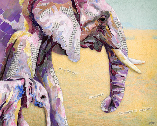 Elephant Matriarch Art Print – 8x10 Elephant Family Collage – Motherhood & Movement Wall Art