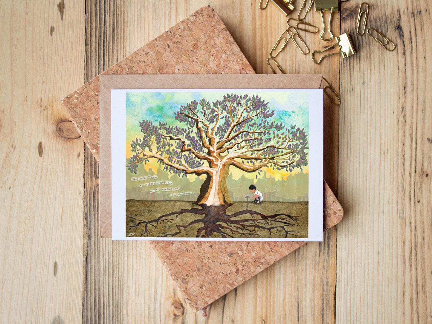 Mother Tree Greeting Card – Forest Wisdom + Roots – Emerson Quote – 5x7 Blank Nature Card
