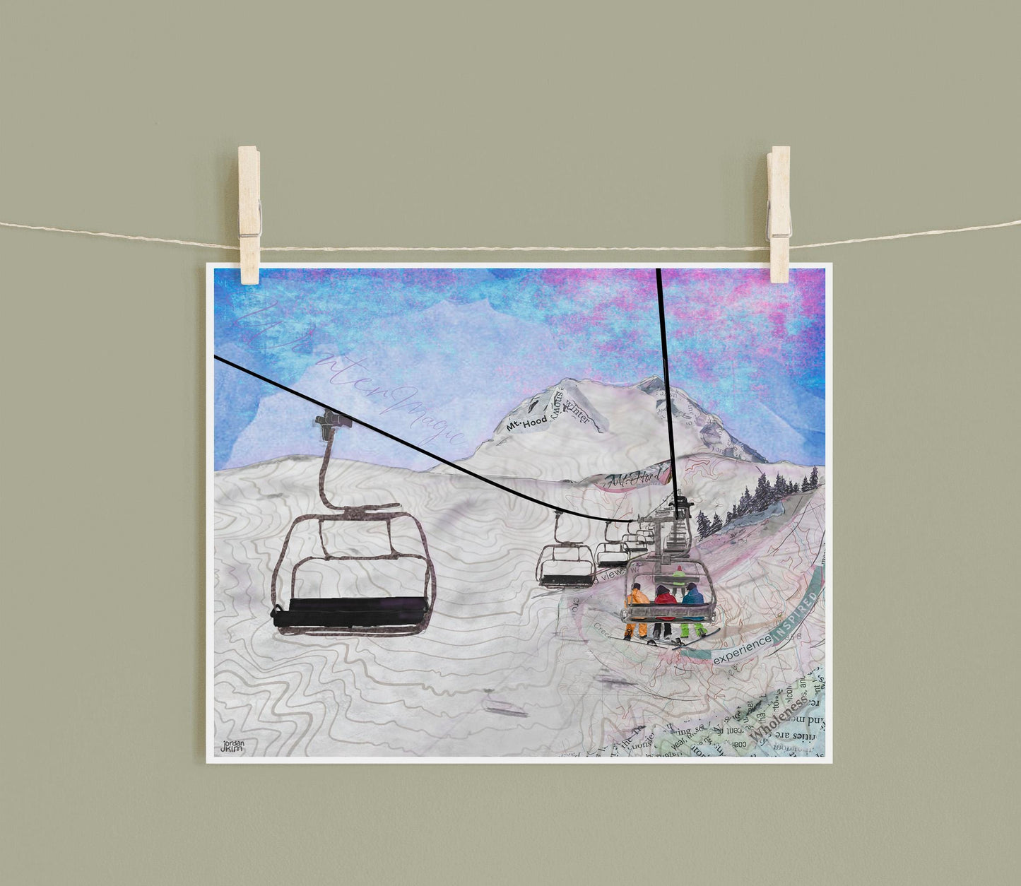 Mt Hood Snow Riders Art Print – 8x10 Winter Sports Collage – Oregon Ski Lift Wall Art