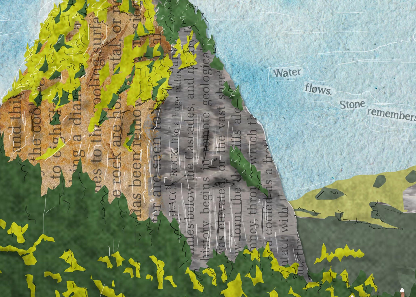 Beacon Rock Greeting Card – Washington Landmark Collage – Columbia Gorge Nature – 5x7 Blank Card