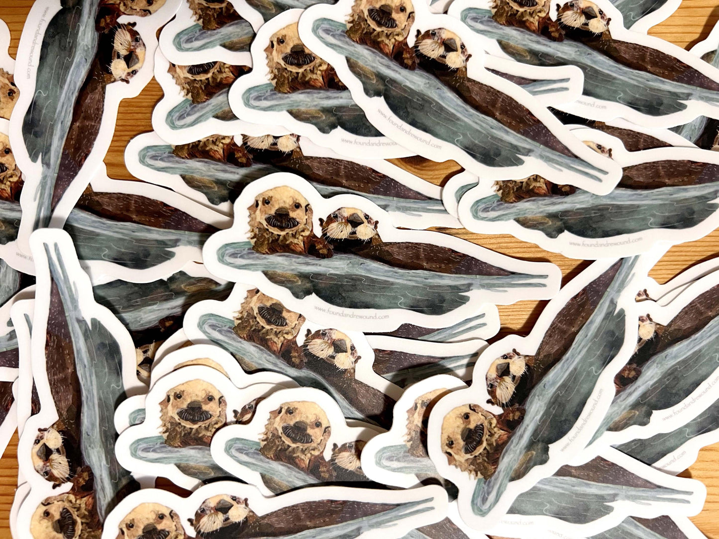 Otters Sticker - 3" x 1" Original MixedMedia Collage - Dye Cut, Vinyl