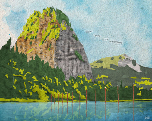 Beacon Rock Art Print: Washington Landscape Collage (8x10, Recycled Cardstock)