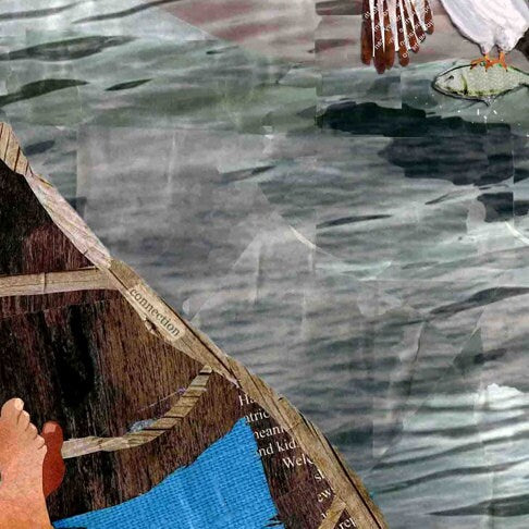 Greeting Card of a Person Drifting in a Boat Watching an Osprey Catch a Fish - Blank Inside