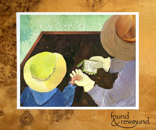 Mothers Day gift art print of mom and child planting seeds in the garden