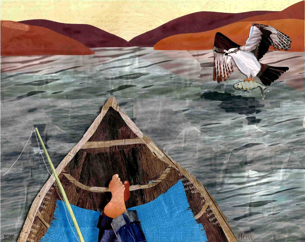 Greeting Card of a Person Drifting in a Boat Watching an Osprey Catch a Fish - Blank Inside