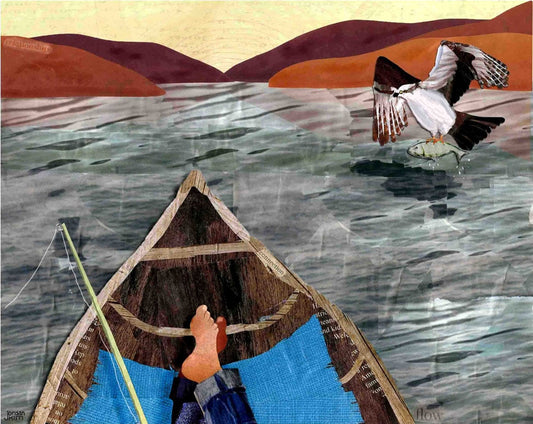 Greeting Card of a Person Drifting in a Boat Watching an Osprey Catch a Fish - Blank Inside