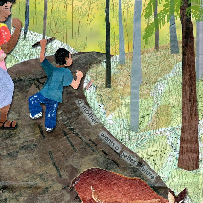 Greeting Card of a Mother Walking w/her Children in the Woods with Deer - Mother's Day - Mom - Nature Lover - Blank Card