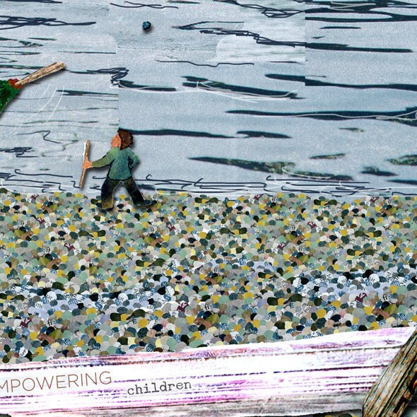 Greeting Card of a Father and Son Hitting Rocks on the Beach - Father's Day - Dad - Papa - Father Figure - Blank Card