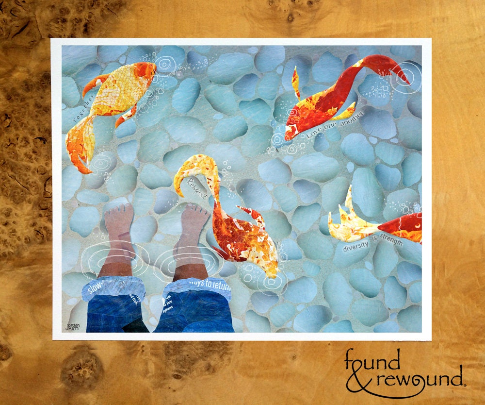 8x10 Art Print of Feet in a Koi Pond With Fish Swimming Around - Inspirational Wall Art - Housewarming Gift - Diversity Unites Us