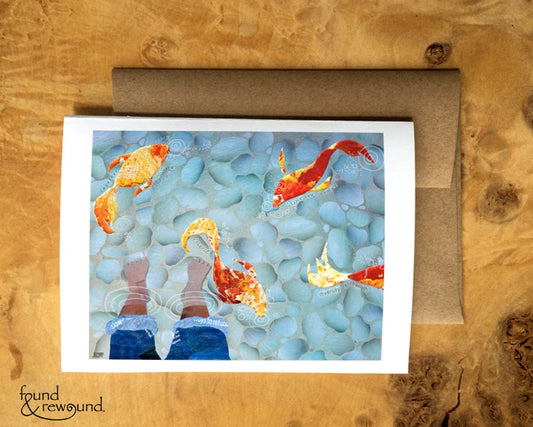 Greeting Card of Feet in a Koi Pond With Fish Swimming Around - Inspirational - Anytime - Diversity Unites Us - Blank Card