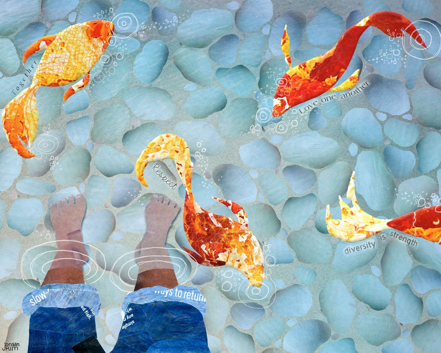 Greeting Card of Feet in a Koi Pond With Fish Swimming Around - Inspirational - Anytime - Diversity Unites Us - Blank Card