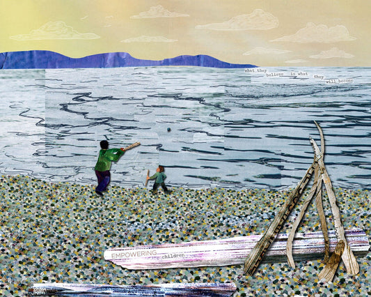 Greeting Card of a Father and Son Hitting Rocks on the Beach - Father's Day - Dad - Papa - Father Figure - Blank Card