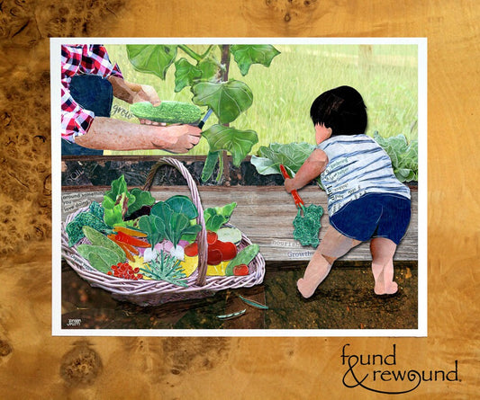 8x10 Art Print of a Parent and Child Picking Veggies in the Garden - Baby Shower - Nursery - Gardener Mother/Father Gift