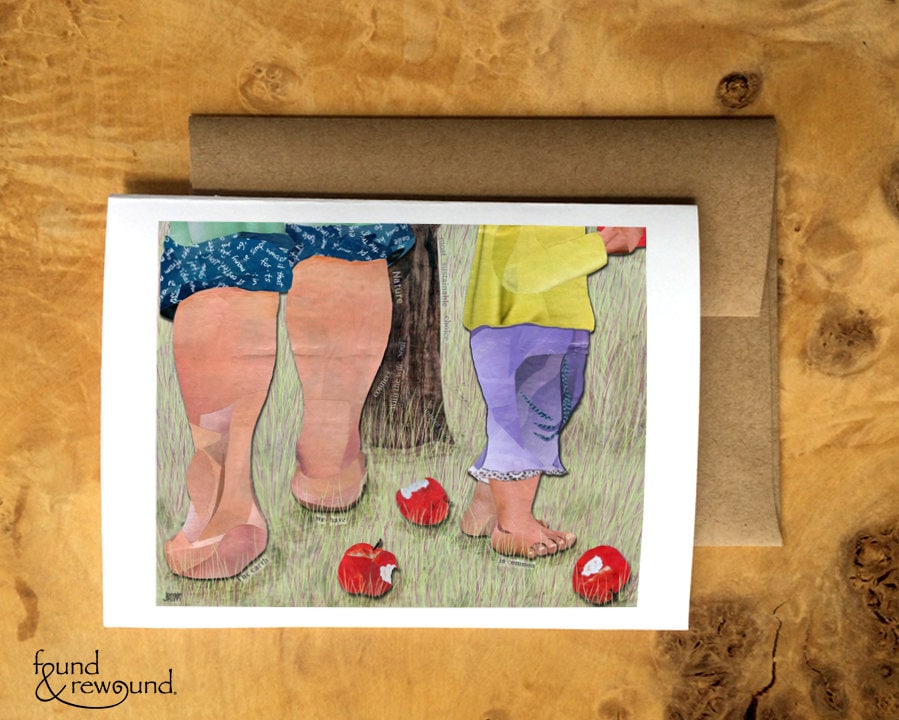 Greeting Card of a Mother and Child Harvesting Apples - October- Apples - Motherhood - Autumn - Blank Card