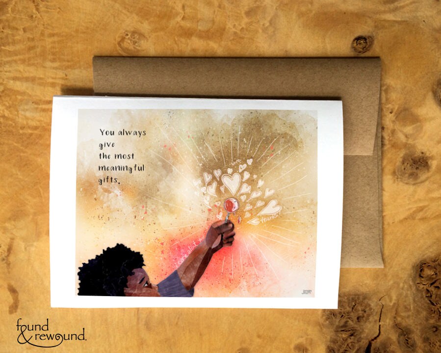 Greeting Card of a Child Giving a Used Lollipop - Thank You Card -Meaningful Gift - Parent Card- Blank Inside