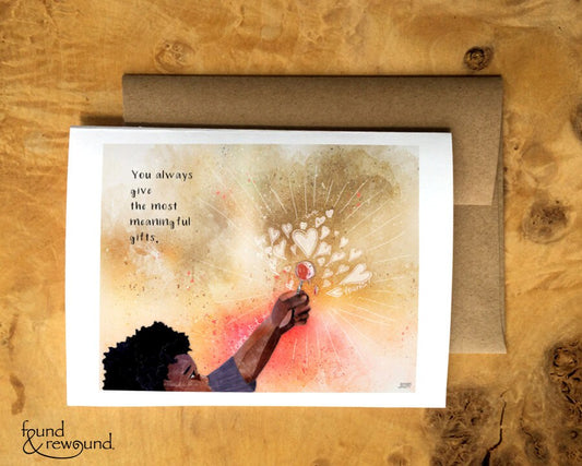 Greeting Card of a Child Giving a Used Lollipop - Thank You Card -Meaningful Gift - Parent Card- Blank Inside