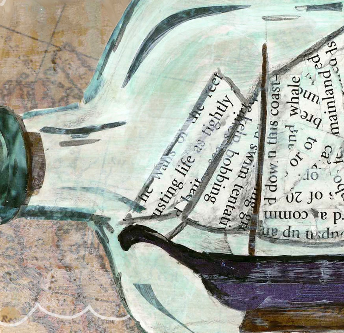 Greeting Card of a Original Collage of a Ship in a Bottle - Set Sail - Inspirational Card - Blank Card