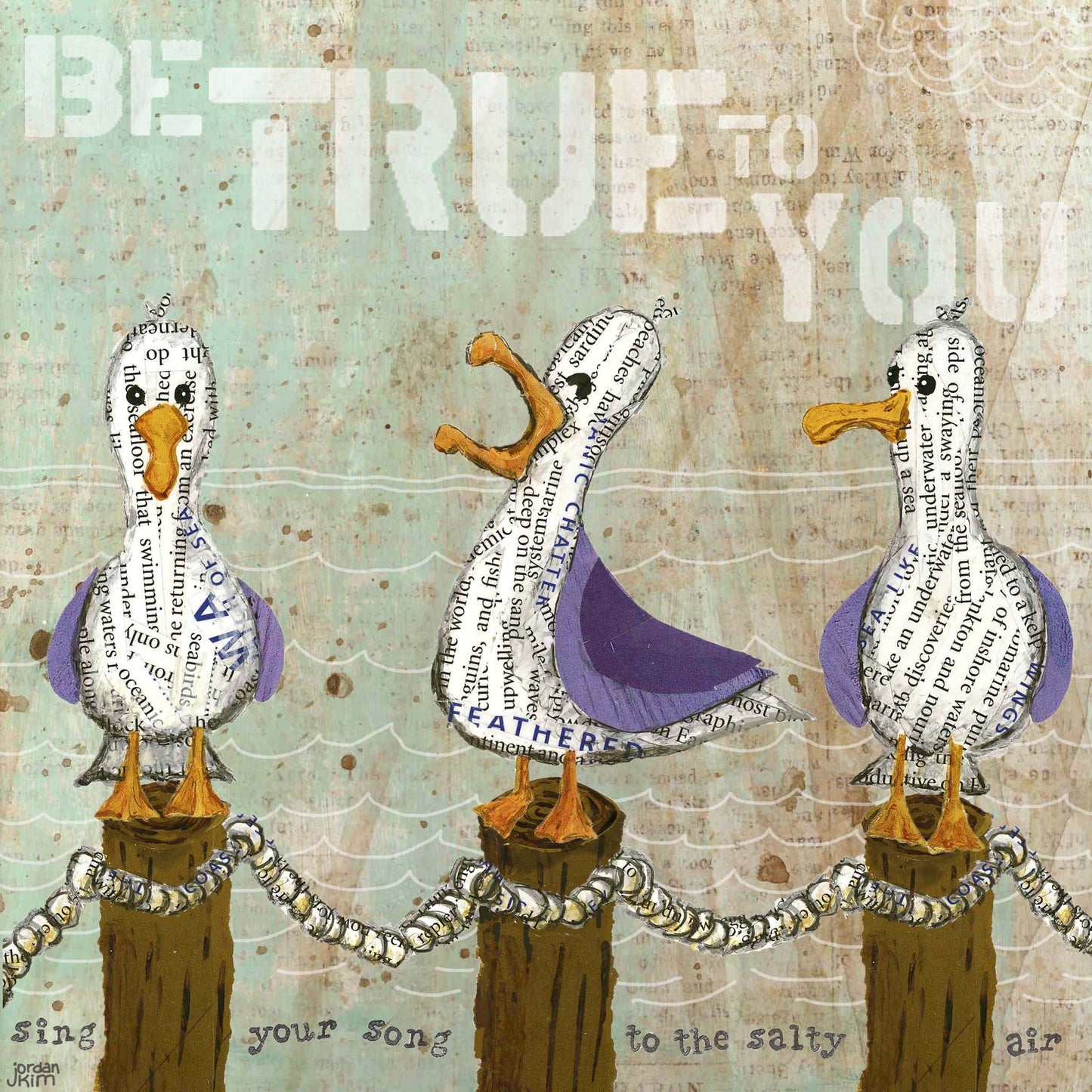 Greeting Card of a Three Funny Seagulls - Be True to You - Encouragement Card - Kid Card - Blank Card