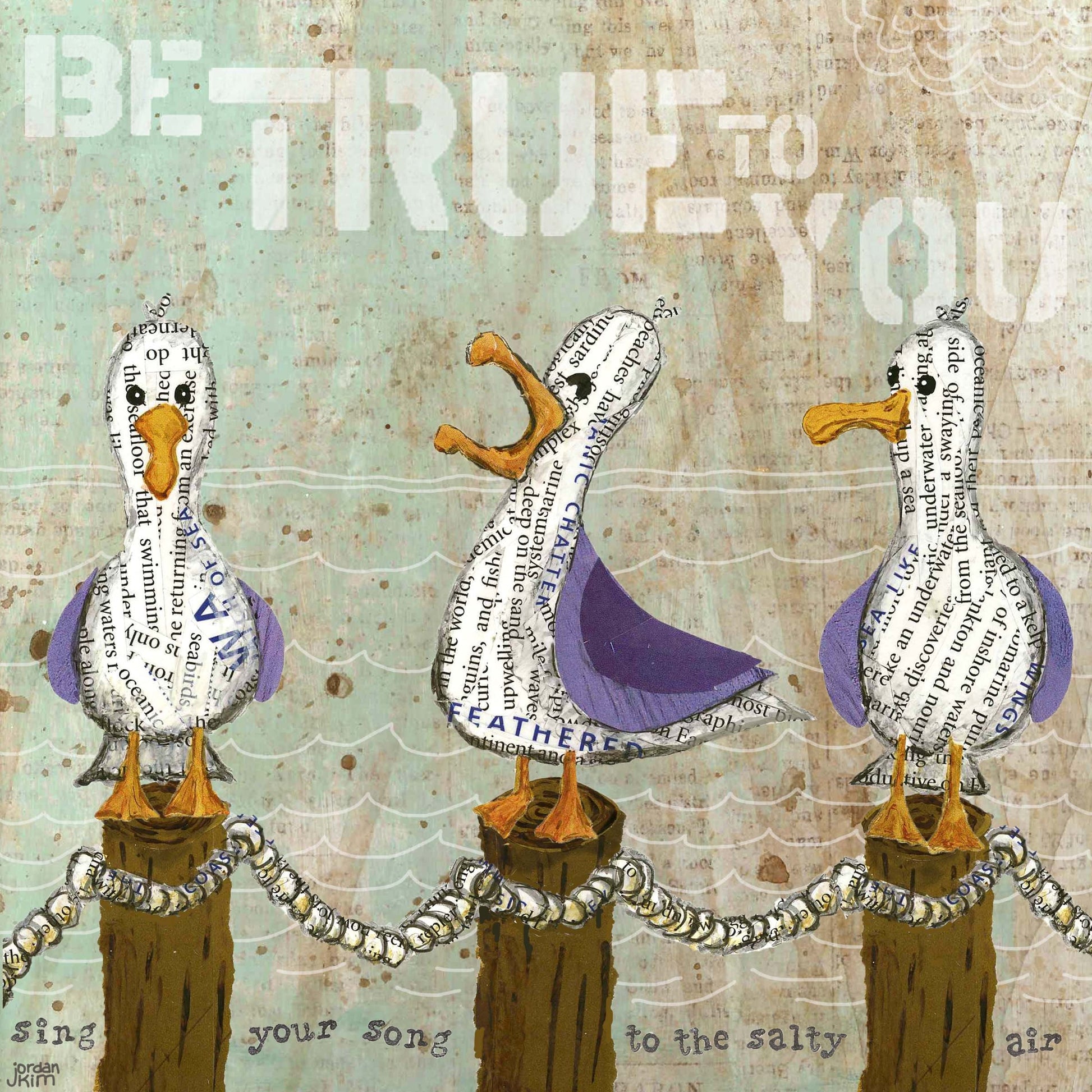 Greeting Card of a Three Funny Seagulls - Be True to You - Encouragement Card - Kid Card - Blank Card