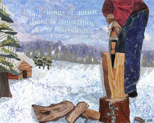8x10 Art Print of a person chopping firewood - Aristotle quote - Winter Scene - Gift for Dad, Grandfather