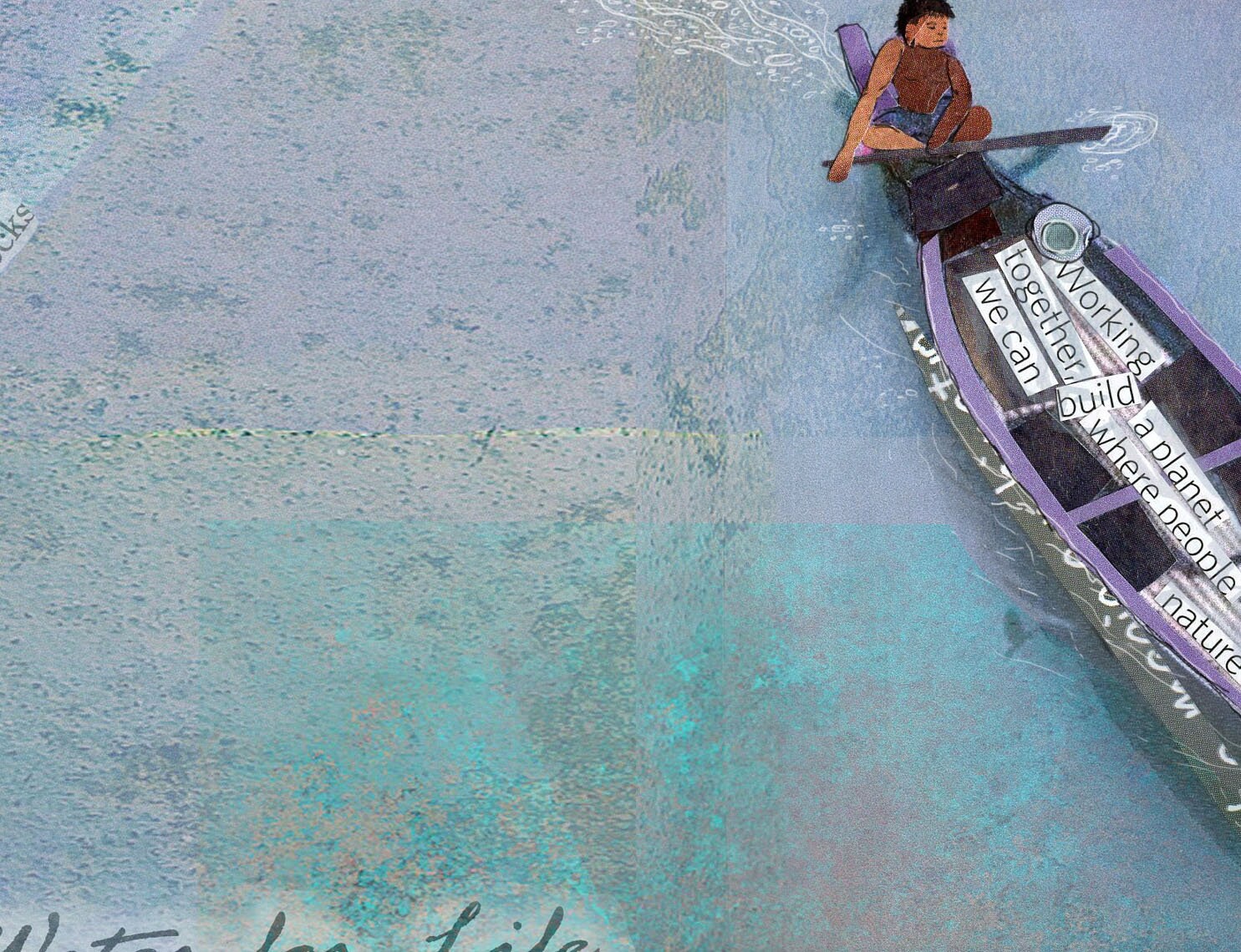 Greeting Card of a Person in a Fishing Boat and someone Spear Fishing - Inspiration - Ocean - Fishing - Water