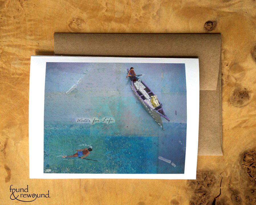 Greeting Card of a Person in a Fishing Boat and someone Spear Fishing - Inspiration - Ocean - Fishing - Water